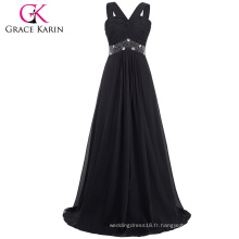 Grace Karin Elegant Ladies sans manches en mousseline de soie perlées longues robes de bal noir CL6013